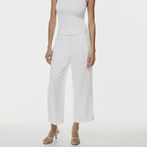 Aritzia Wilfred White Linen Cropped High-Rise Wide-leg Pant